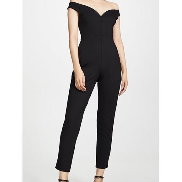 Susana Monaco Off The Shoulders Black Ponte Jumpsuit Size 8 - Picture 1 of 7